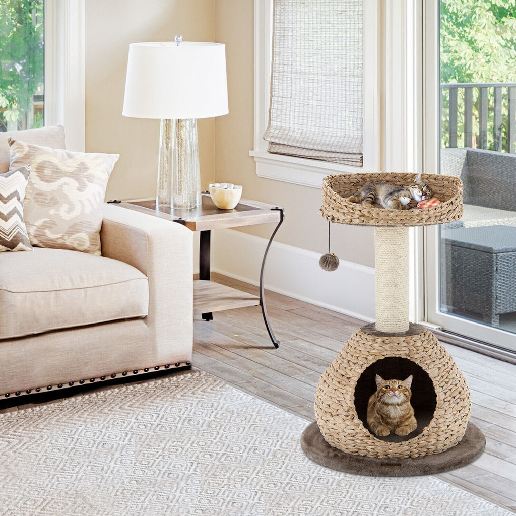28-Inch Hand-Made Cat Tree Tower with Jump Platform - Coffee Variation