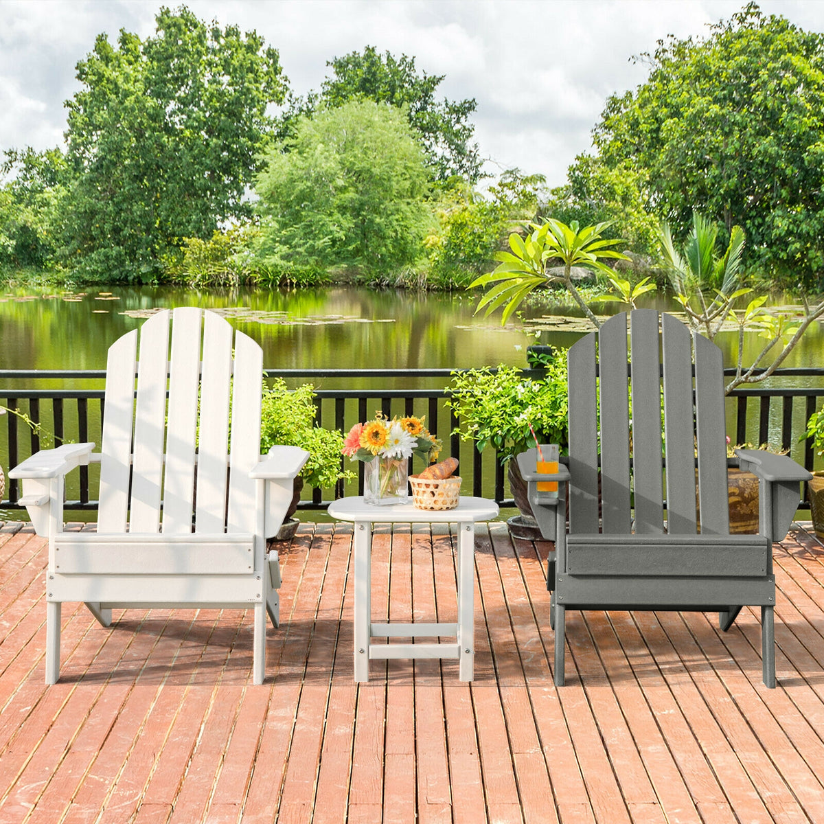 Foldable Patio Chair with Cup Holder - Gray