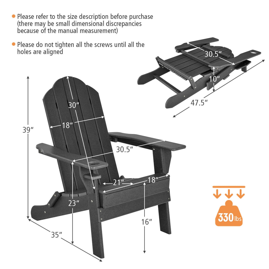 Foldable Weather Resistant Patio Chair with Built-in Cup Holder
