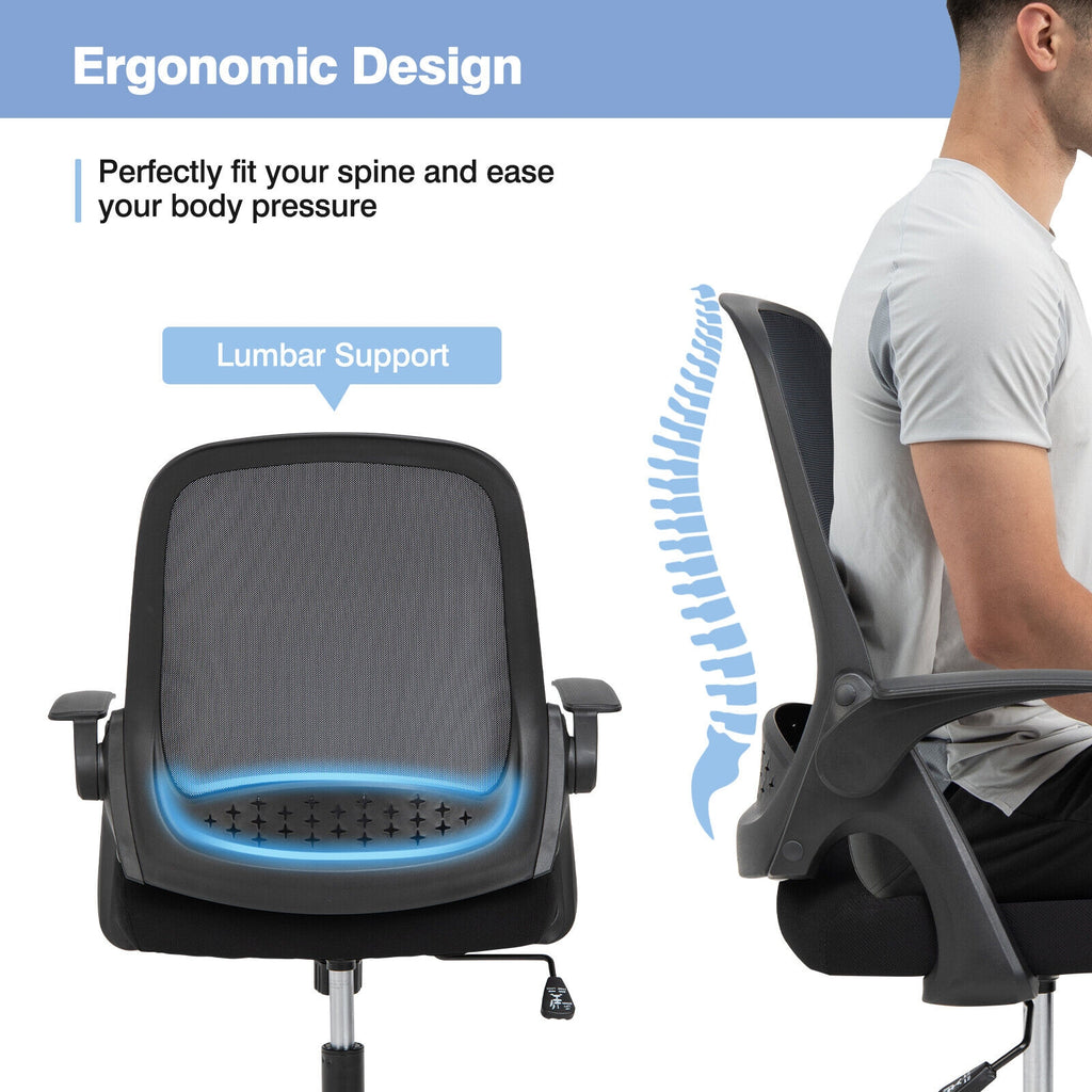 Adjustable Mesh Office Chair with Flip-up Armrest - Black