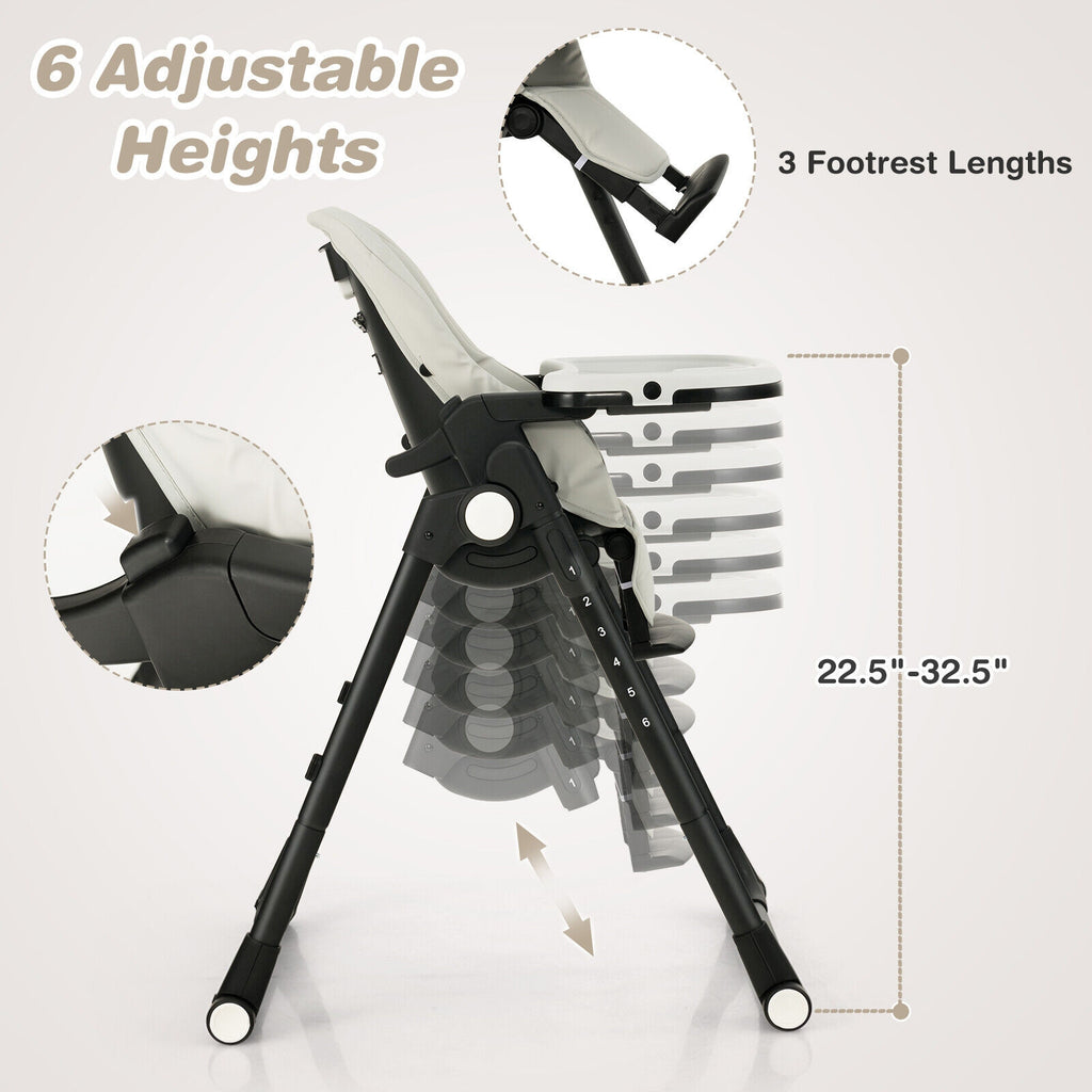 Folding Baby High Chair with 6 Adjustable Heights - Gray, 4-in-1