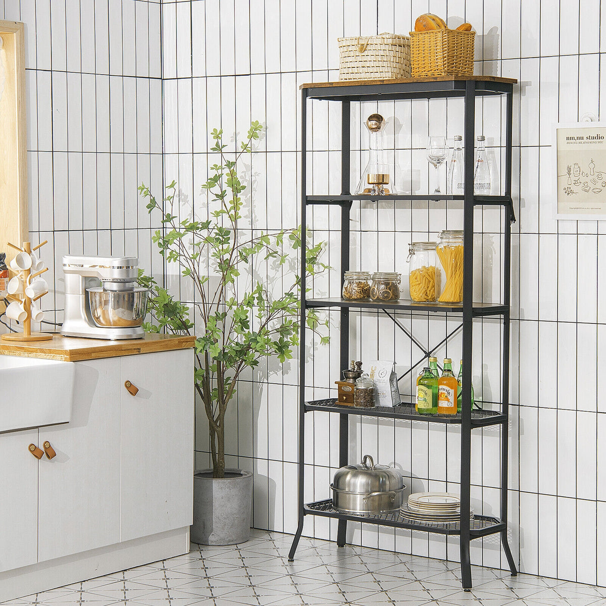5-Layer Industrial Bookshelf - Rustic Brown