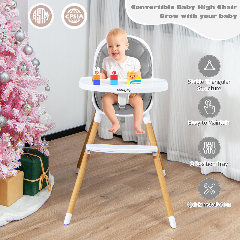 4-in-1 Convertible Baby High Chair Infant Feeding Chair Gray - Adjustable & Safe