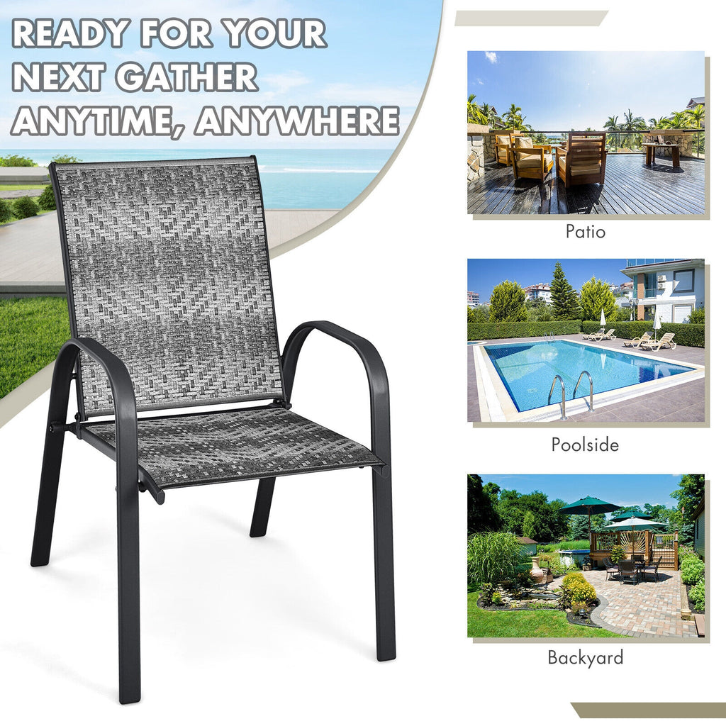 Outdoor Wicker Stackable Chairs Set of 6 - Gray
