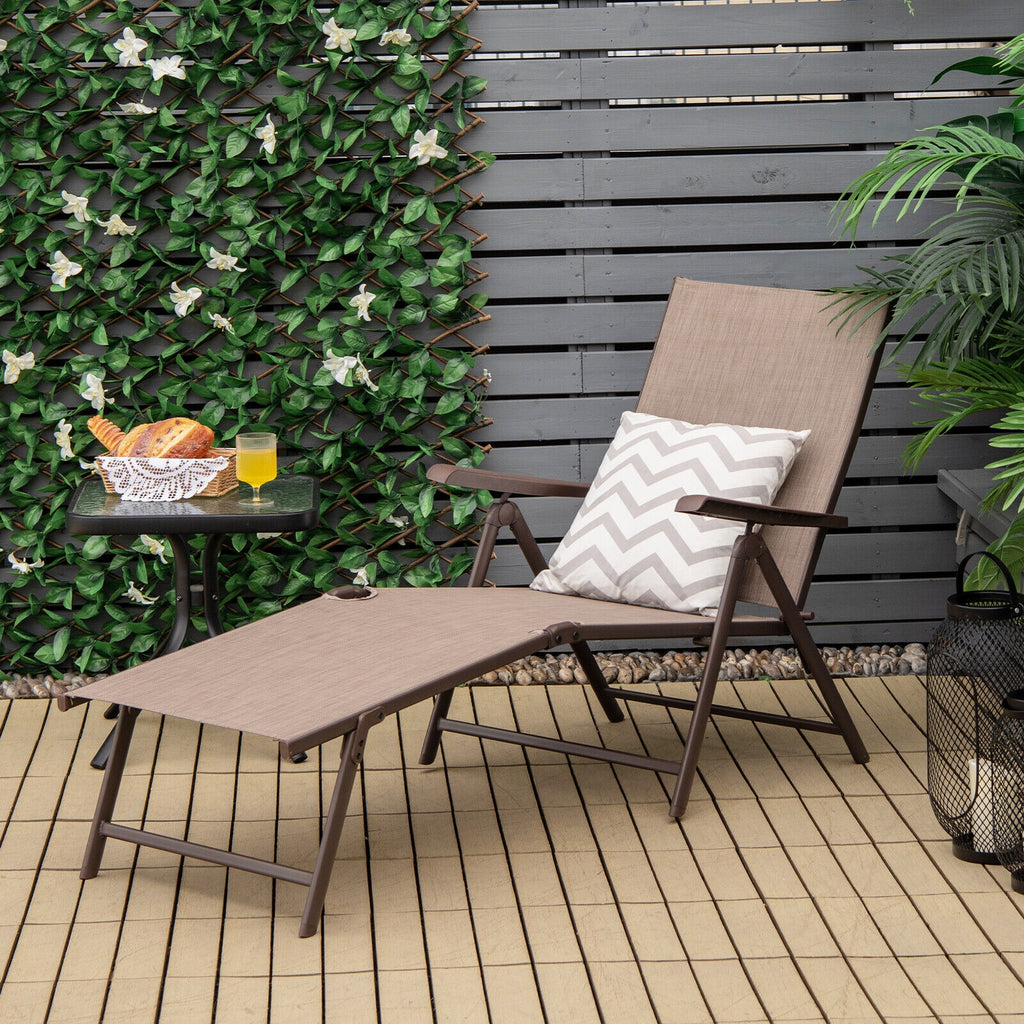 Foldable Chaise Lounge Chair with Footrest - Black
