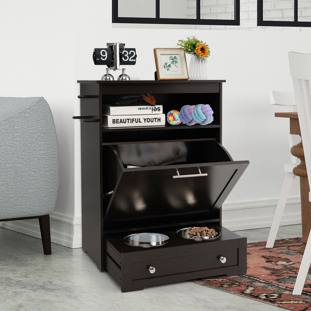 Pet Feeder Station with Stainless Steel Bowls - Coffee Variation