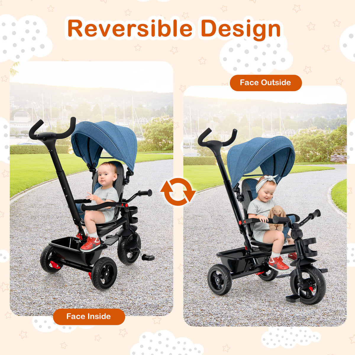 4-in-1 Baby Tricycle Toddler Trike with Reversible Seat & Blue Variation