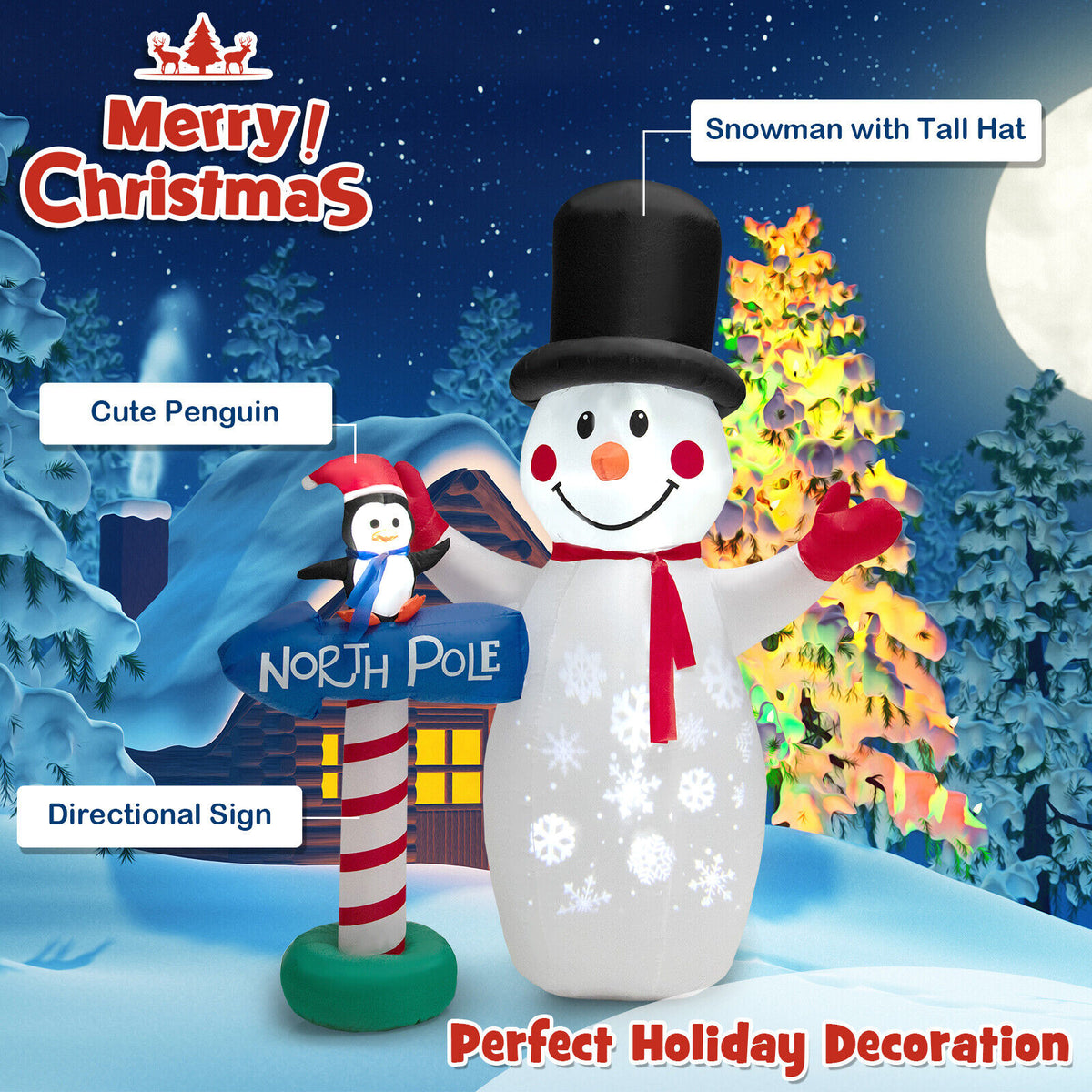 6 Feet Inflatable Christmas Decoration with Snowflake Projector and Penguin Variation of THIS Listing