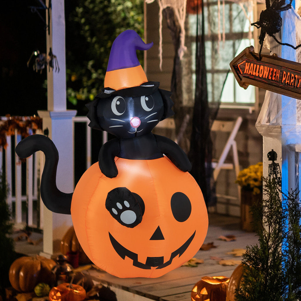 Inflatable Halloween Pumpkin with Black Cat - 5 Feet Self-Inflating Decor, Indoor & Outdoor