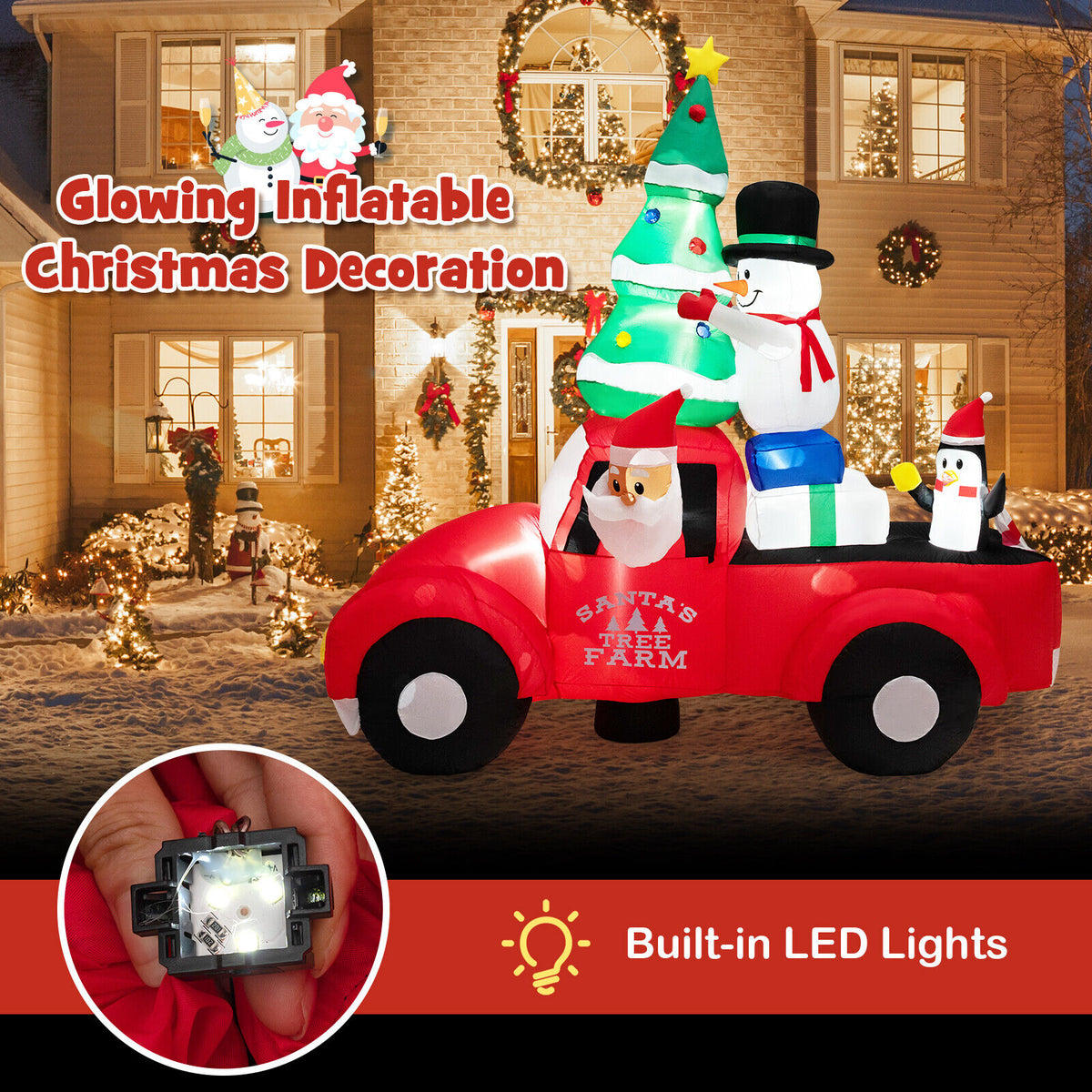 Inflatable Santa Claus Driving a Car with LED Lights & Air Blower - 8ft Christmas Decoration - Santa Car B Style
