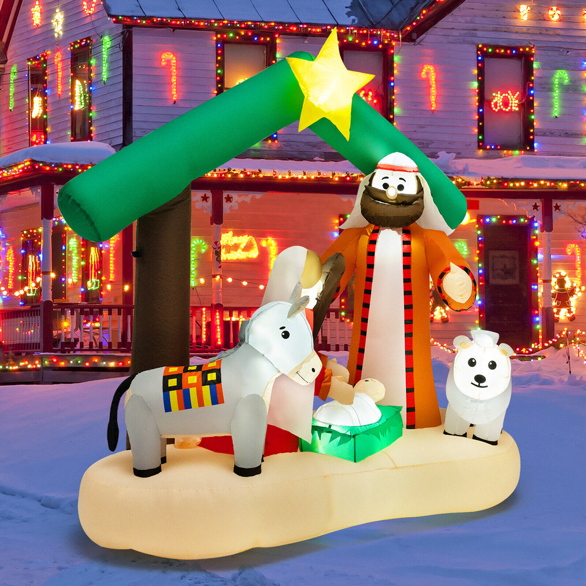 6.7 Feet Inflatable Nativity Scene with LED Lights for Christmas Yard Decor