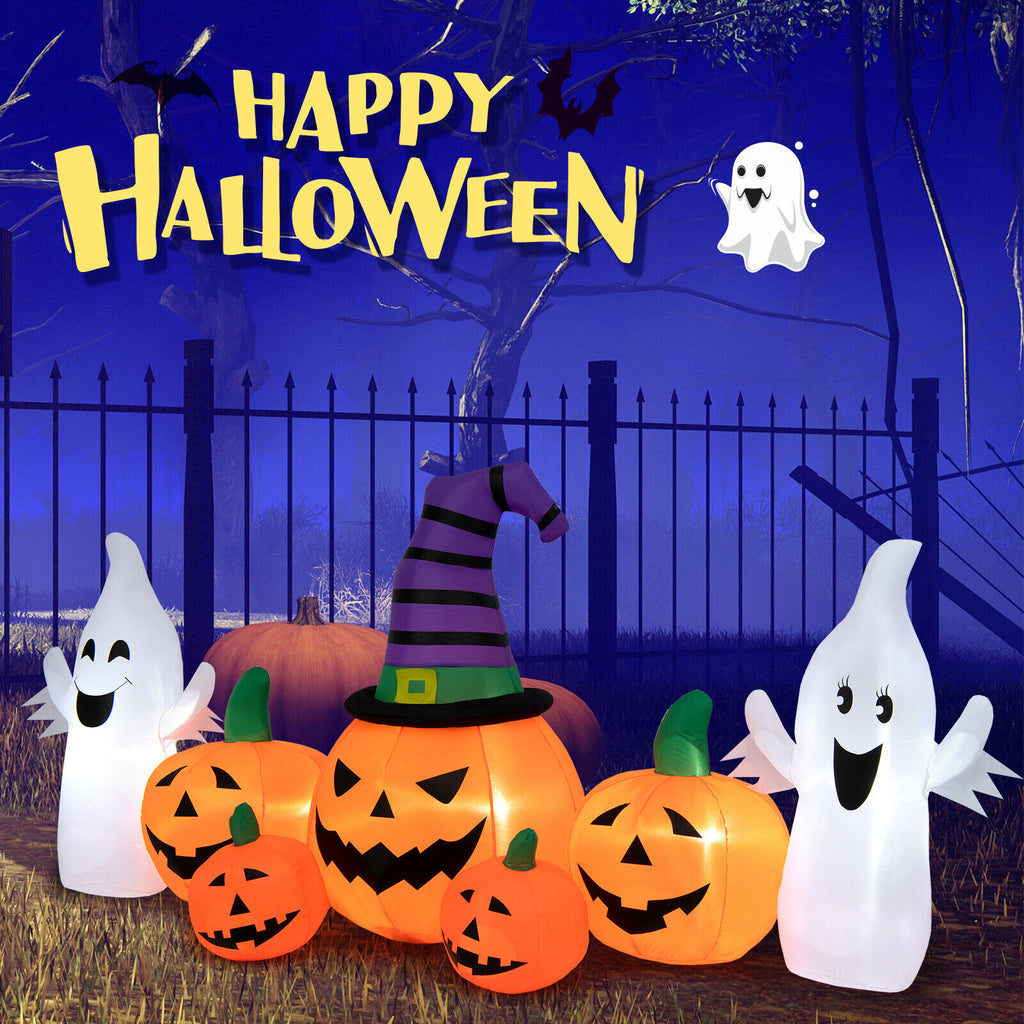 Halloween Inflatable Pumpkins with Ghosts - 9 Feet Long, Waterproof Yard Decor - Variation: Inflatable Pumpkins