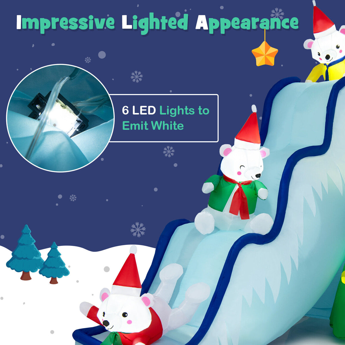 Inflatable Polar Bear Slide Scene Decoration with LED Lights - Outdoor Christmas Yard Decor