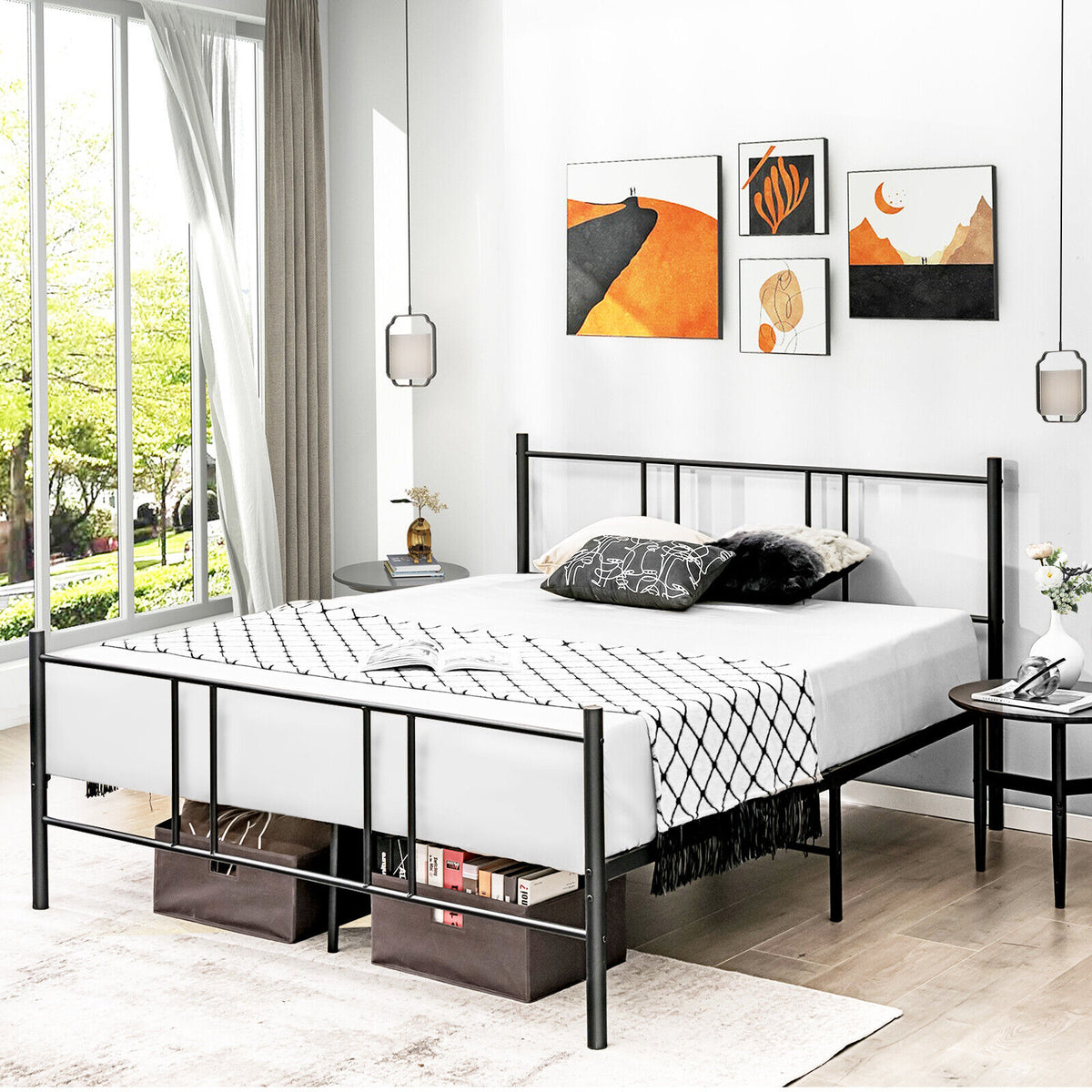 Steel Platform Bed Frame with High Headboard - Full Size