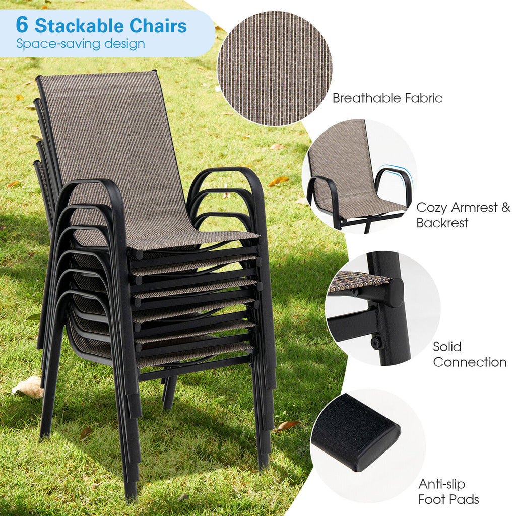 Stackable Patio Dining Chairs Set of 6 with Curved Armrests