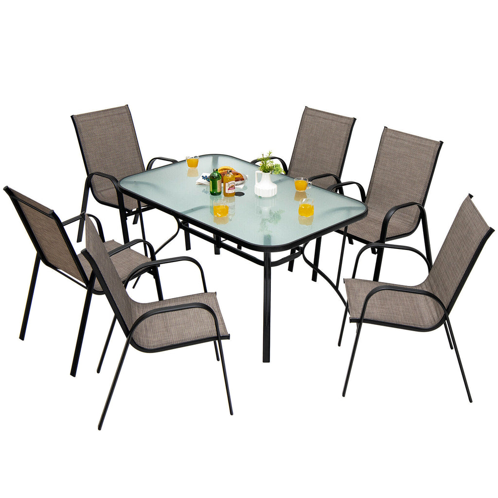 55" x 35" Patio Dining Table with Tempered Glass & Umbrella Hole
