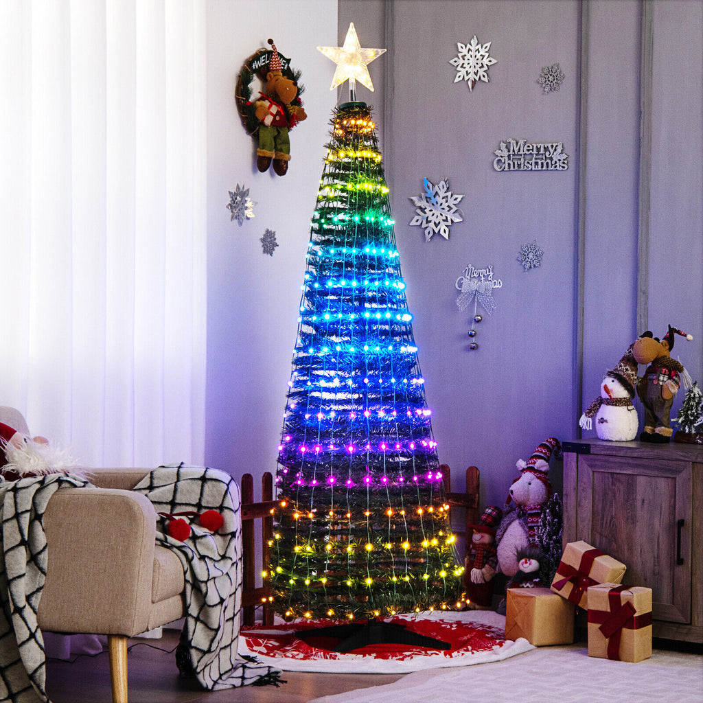 6.2 Feet Pop-up Lighted Christmas Tree with 282 RGB LED Lights - Green