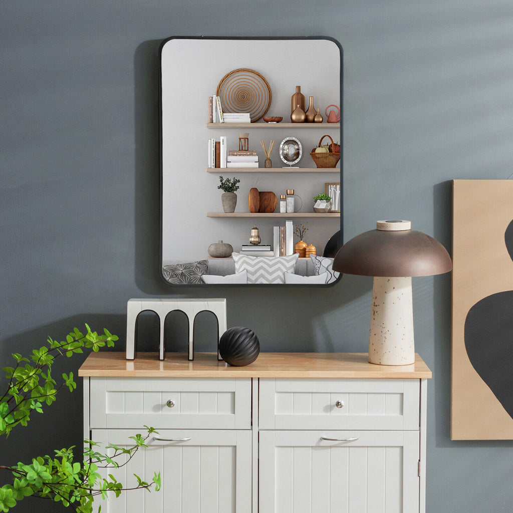 Costway Black Metal Framed Bathroom Mirror with Rounded Corners