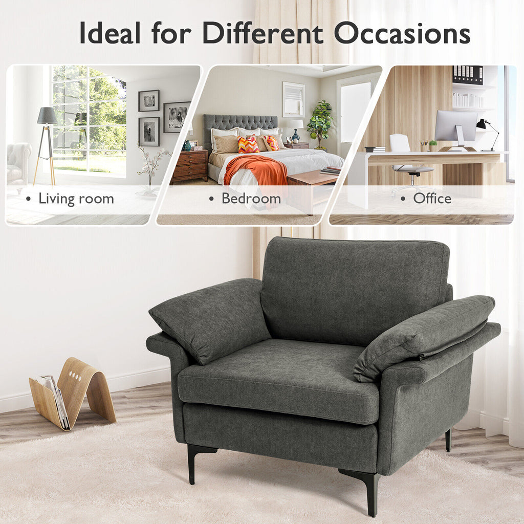 Gray Accent Armchair with Spring Support & Cushions