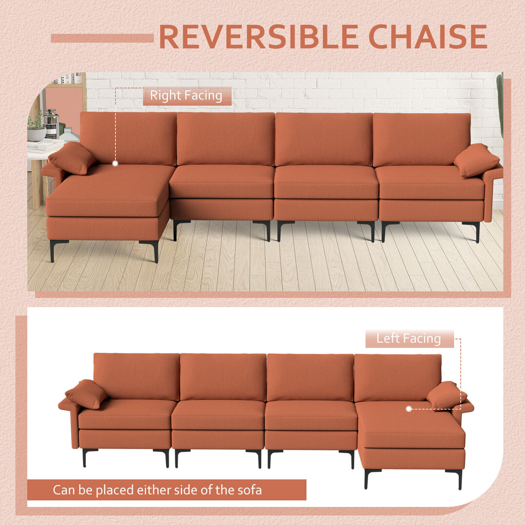 4-Seat L-Shaped Sectional Sofa with Reversible Chaise, Rust Red