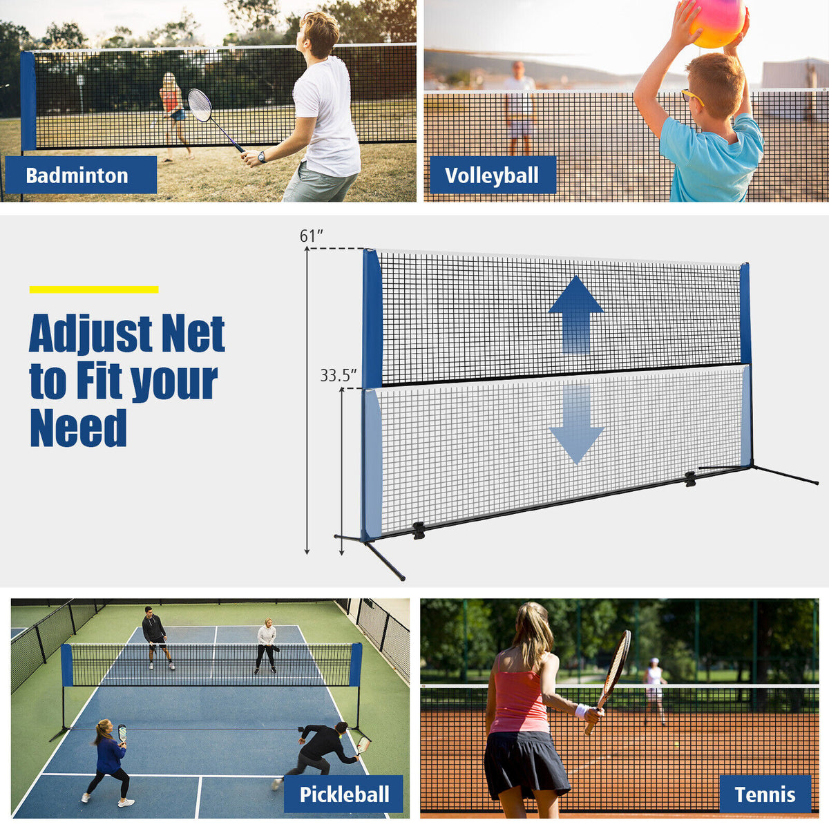 10/14 Feet Adjustable Badminton Net Stand with Portable Carry Bag - Adjustable Net Heights
