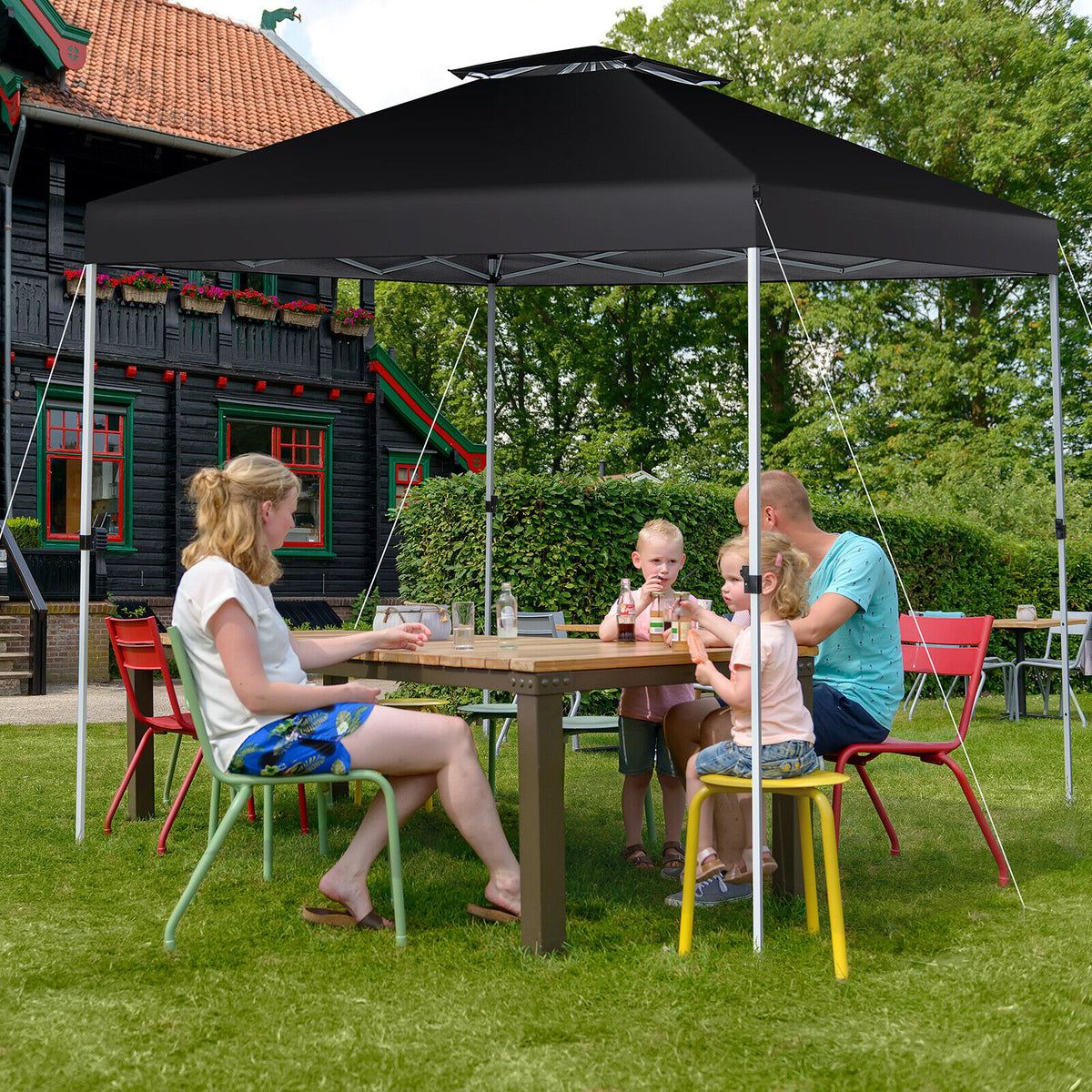 2-Tier 10 x Feet Pop-up Canopy Tent with Wheeled Carry Bag