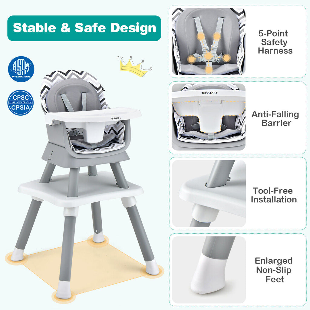 Gray & White 8-in-1 Convertible Baby High Chair with Removable Tray