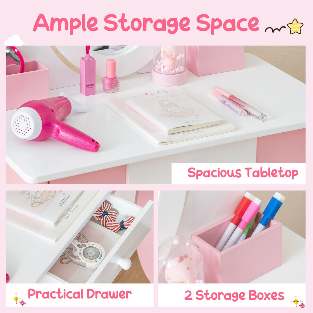 Kids Vanity Set with Rotatable Mirror & Play Accessories - Elliptical Style