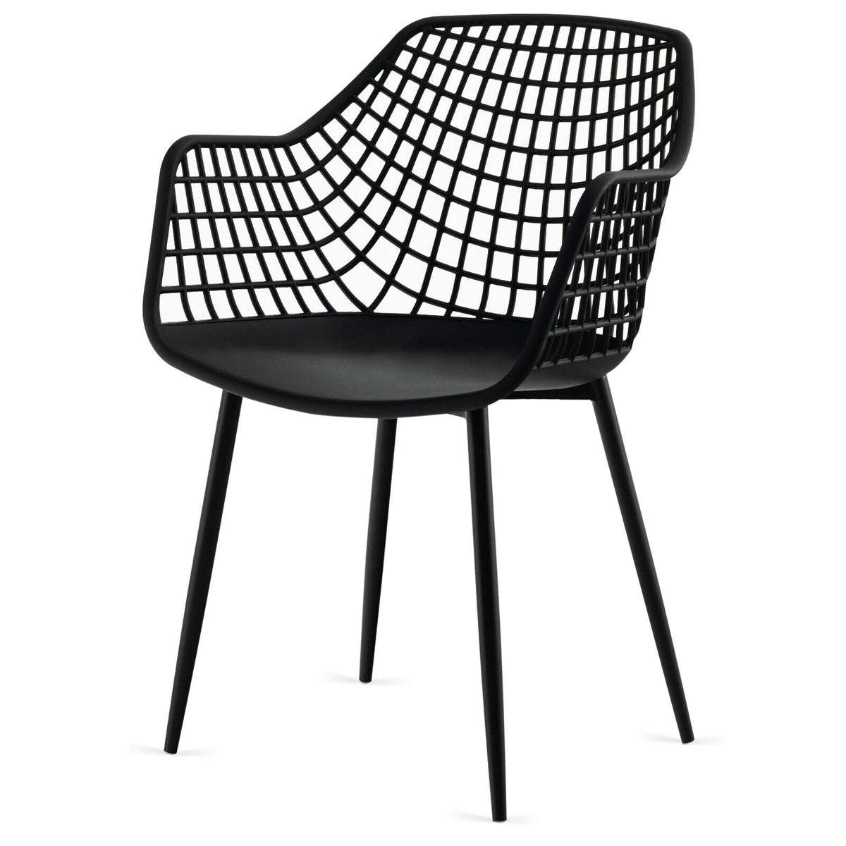 Modern Dining Chair Set of 4 with Hollow Backrest - Black