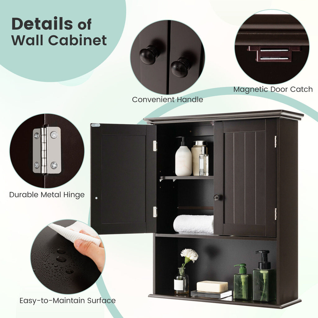 2-Door Wall Mount Bathroom Storage Cabinet, 28 Inch H, Espresso