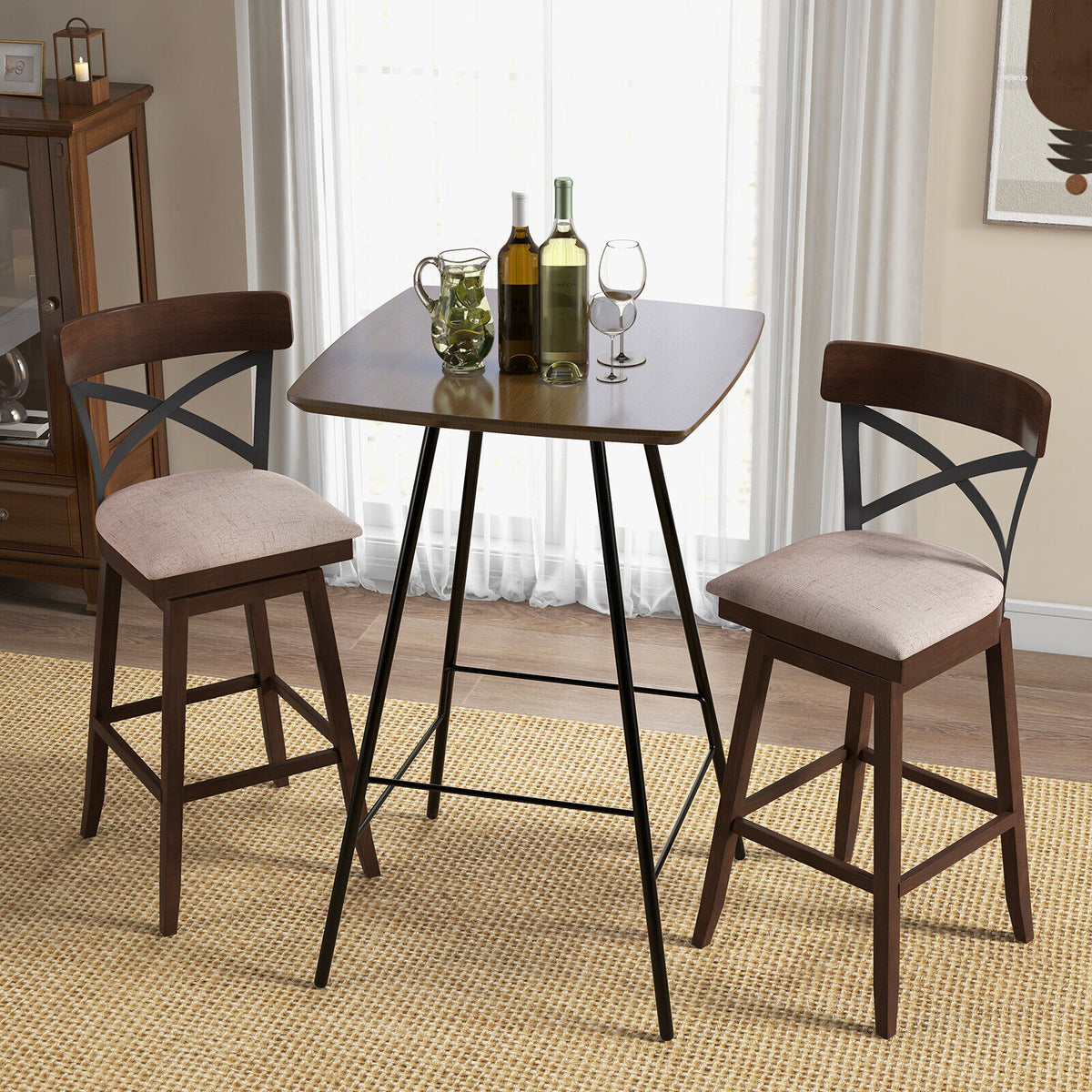 Wooden Swivel Bar Stools Set of 2 - 30 Inches