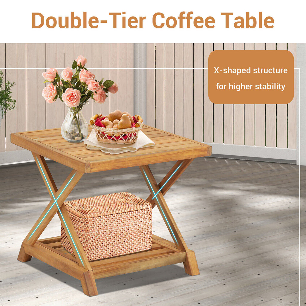 3 Pieces Patio Wicker Furniture Set with 2-Tier Side Table and
