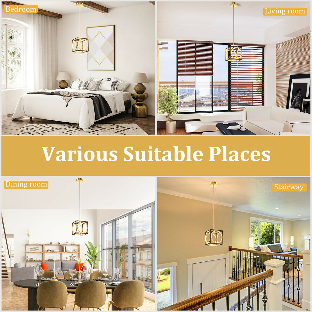 Adjustable Suspender LED Pendant Light - Golden Cube Design, 42 Inch