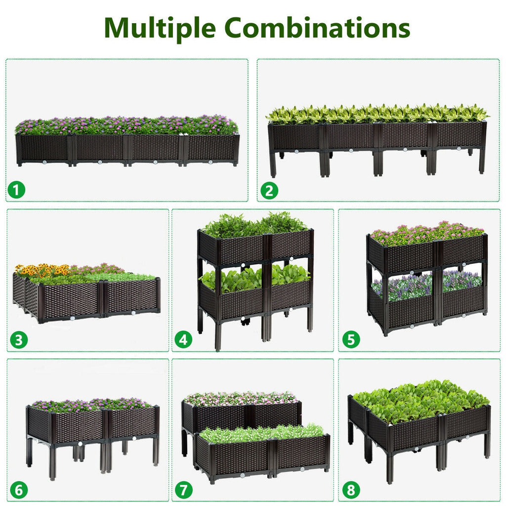 Elevated Garden Planter Box Set of 4 - Brown