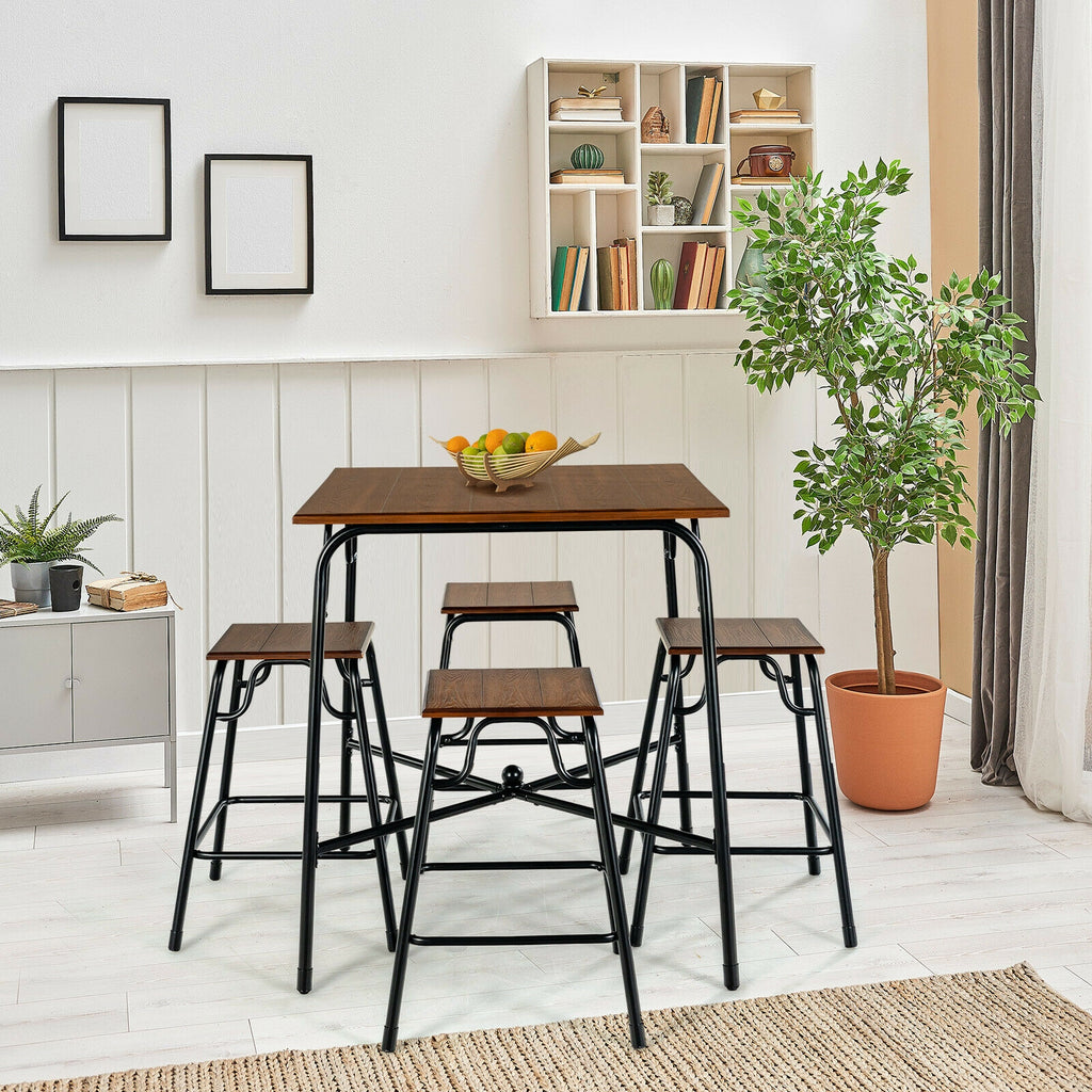 5-Piece Bar Table Set with 4 Counter Height Stools - Rustic Brown