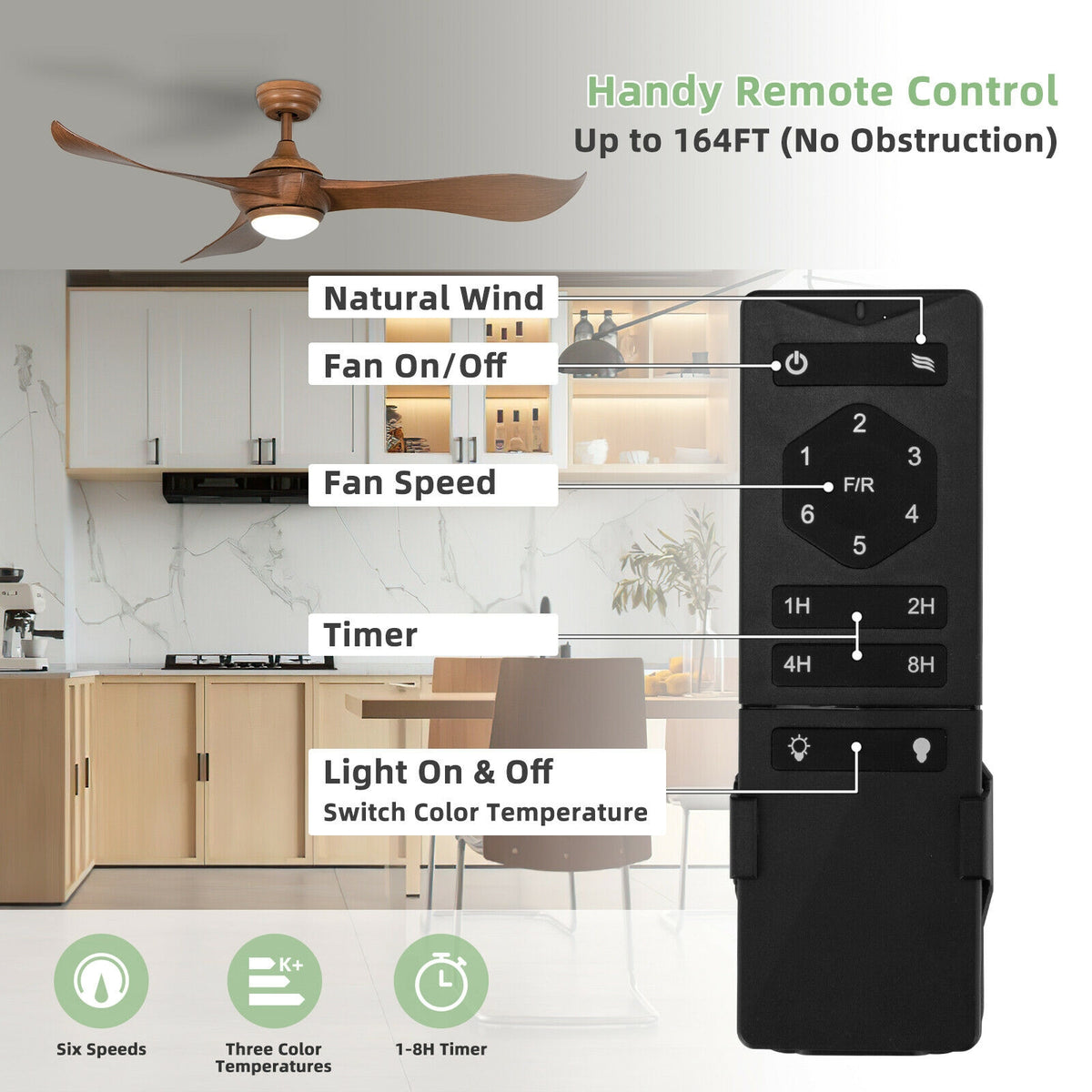 52 Inch Ceiling Fan with Light Reversible DC Motor - With Light