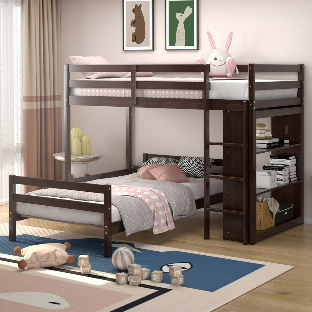 Twin Over Twin Loft Bunk Bed with Bookcase - Dark Brown