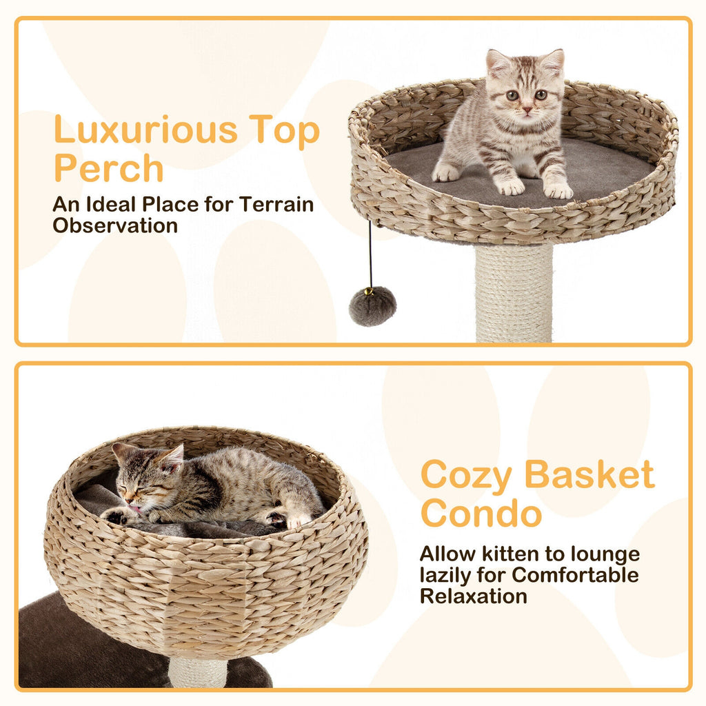 41 Inch Rattan Cat Tree with Napping Perch - Brown