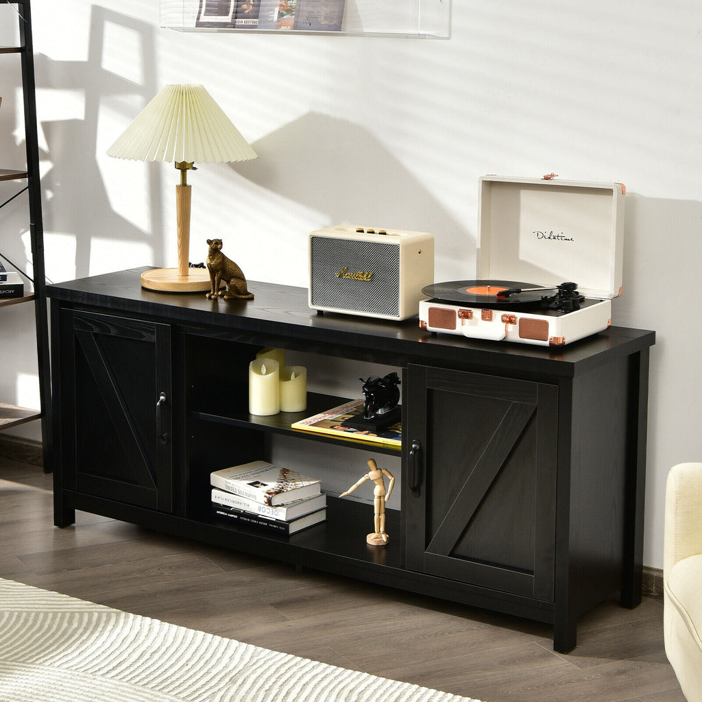 59 Inch Barn Door TV Console Table with Storage - Natural