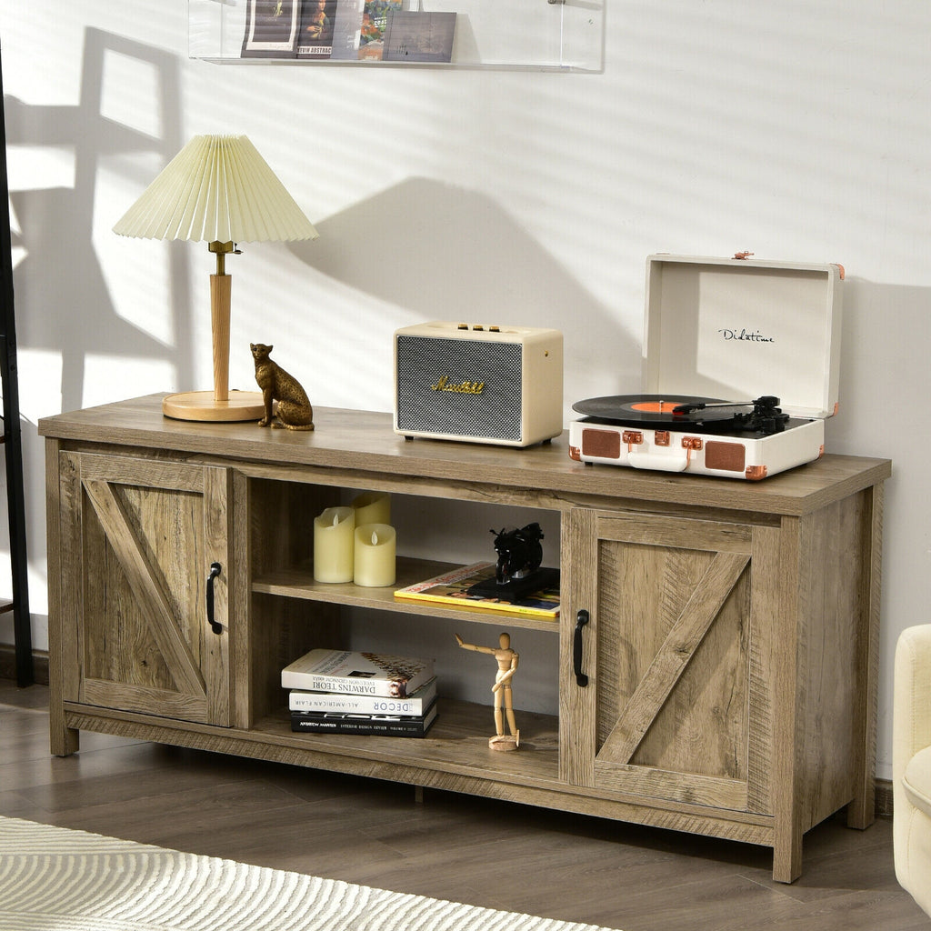 59 Inch Barn Door TV Console Table with Storage - Natural