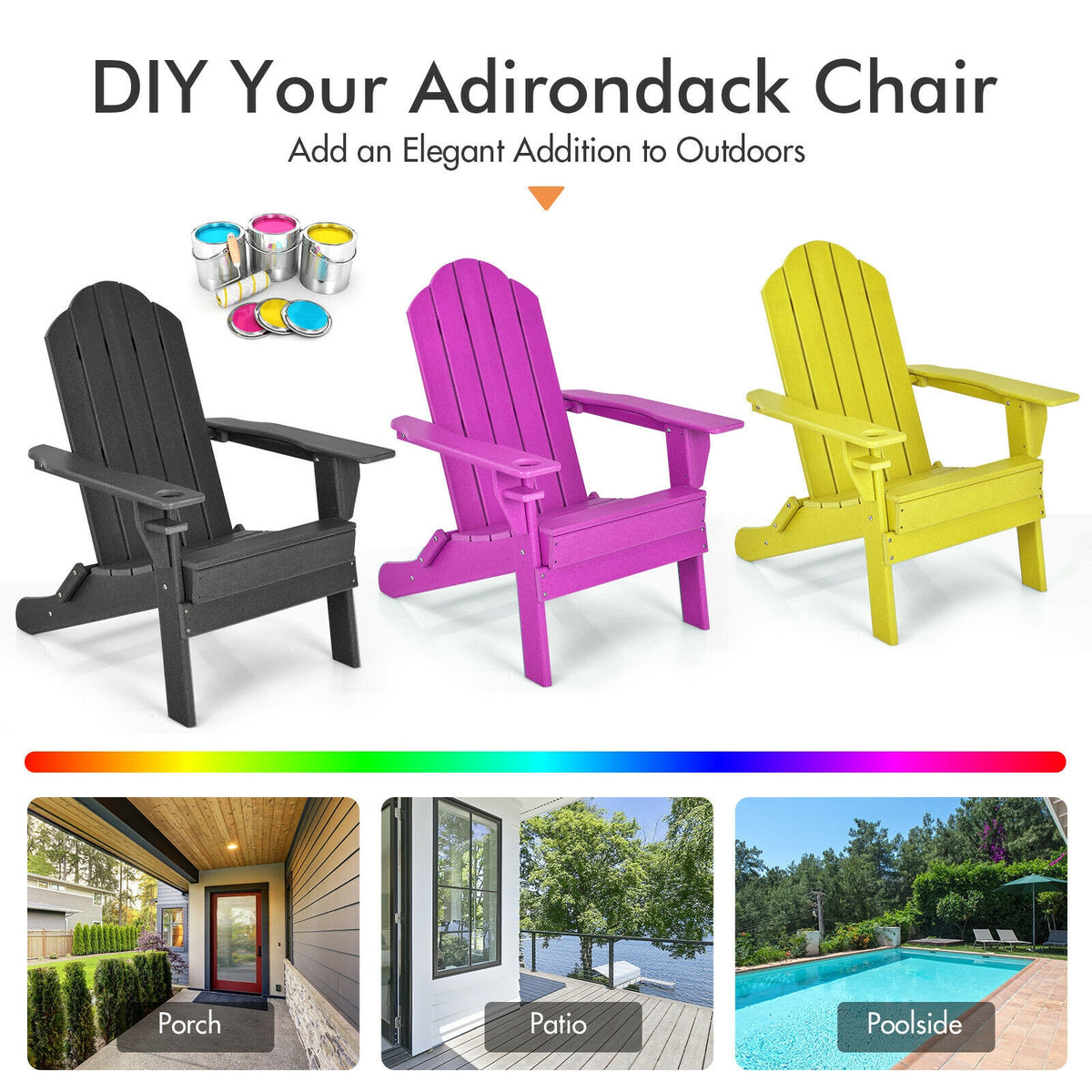 Foldable Weather Resistant Patio Chair with Built-in Cup Holder