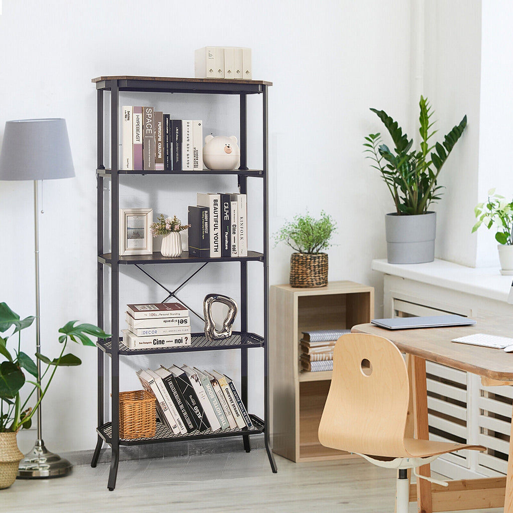 5-Layer Industrial Bookshelf - Rustic Brown