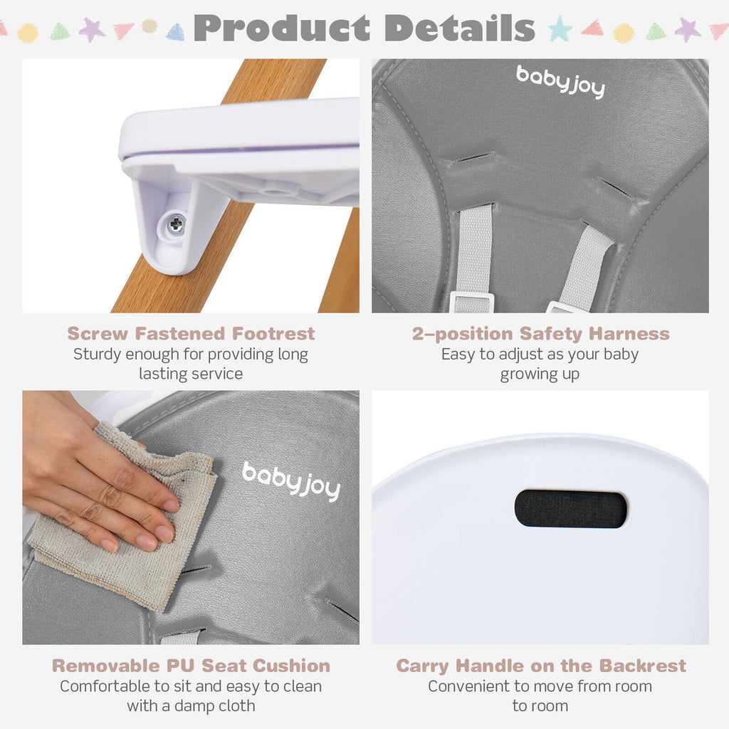 4-in-1 Convertible Baby High Chair Infant Feeding Chair Gray - Adjustable & Safe
