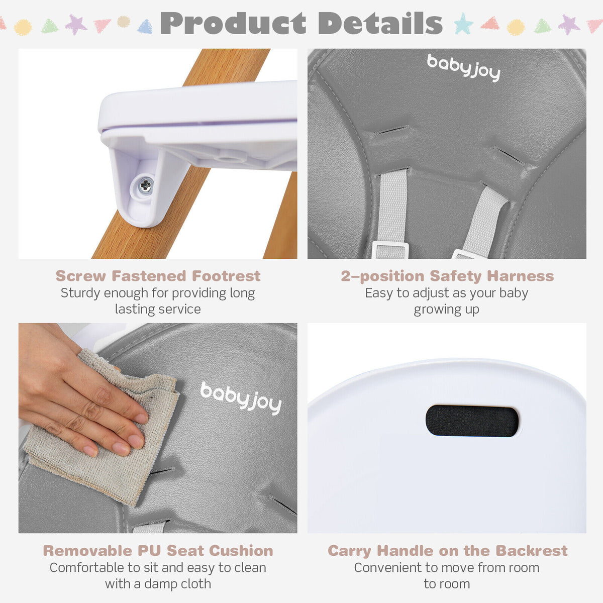 4-in-1 Convertible Baby High Chair Infant Feeding Chair Gray - Adjustable & Safe