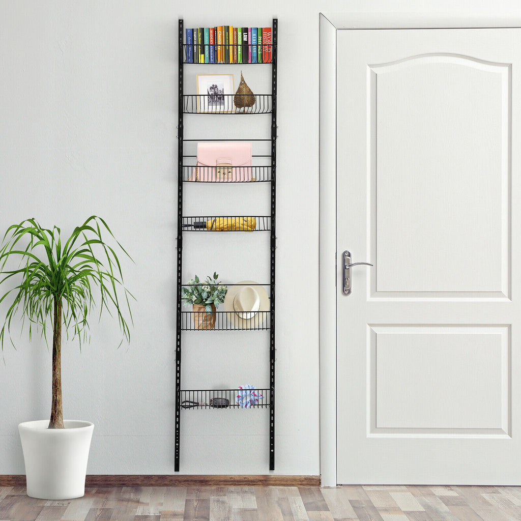 Over the Door Pantry Organizer Rack with Adjustable Hooks and 6 Baskets - Kitchen & Storage