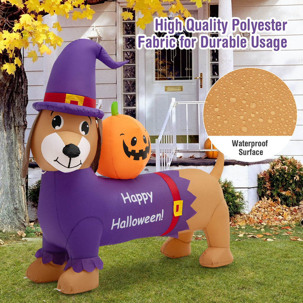 Halloween Inflatable Dachshund Dog with Pumpkin and LED Lights - Yard Decoration