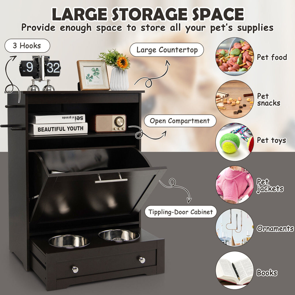 Pet Feeder Station with Stainless Steel Bowls - Coffee Variation