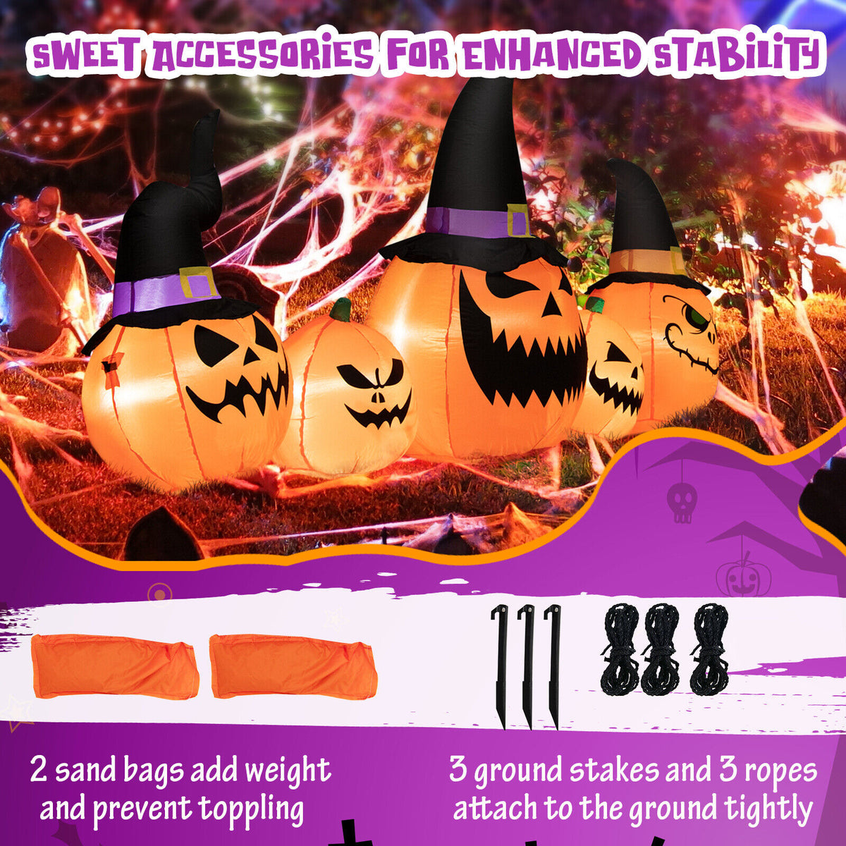 Inflatable Pumpkin Family Halloween Yard Decoration with LED Lights - Waterproof, 8 Feet
