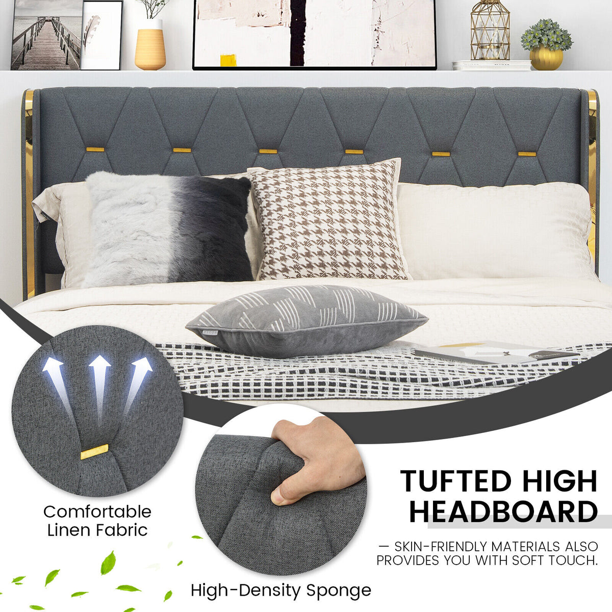 Full Size Upholstered Platform Bed with 4 Storage Drawers - Dark Gray