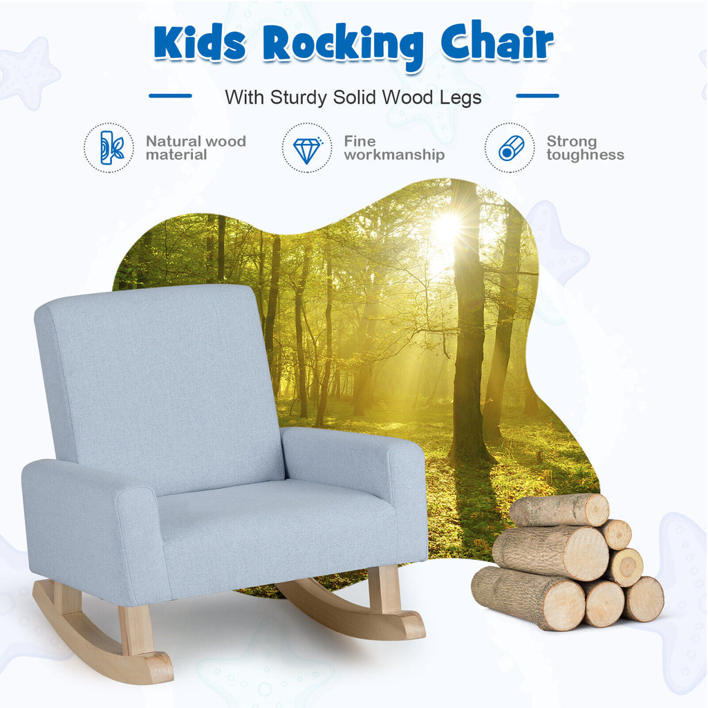 Kids Rocking Chair with Solid Eucalyptus Wood Legs - Blue Variation